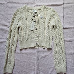 Freshman 1996 Cable Knit Cardigan With Floral Buttons